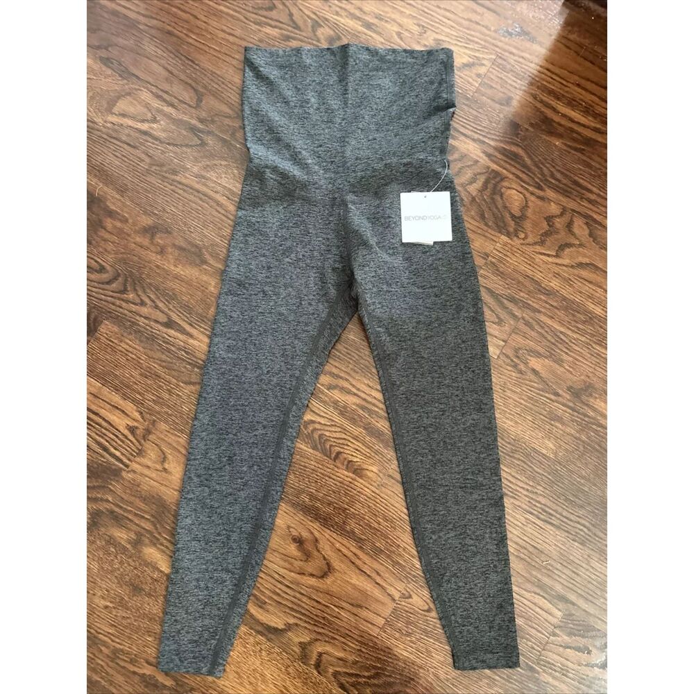 Beyond Yoga Beyond the Bump Maternity Leggings Black Heather Gray Medium